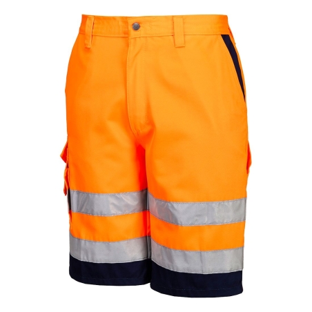 Bermuda de travail haute visibilité poly-coton Orange/marine – Portwest E043