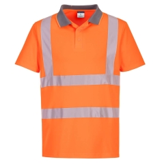 Polo haute visibilité manches courtes 100% polyester recyclé Orange – Portwest EC10, lot de 6