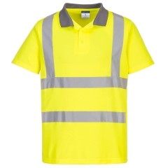 Polo haute visibilité manches courtes 100% polyester recyclé Jaune – Portwest EC10, lot de 6