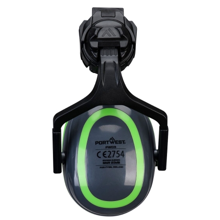 Coquilles anti-bruit montées sur casque HV Extreme atténuation faible Gris/vert – Portwest PW03