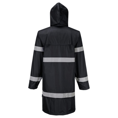 Veste de pluie longue imperméable à capuche intégrée Noir – Portwest F437