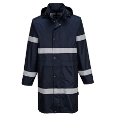 Veste de pluie longue imperméable à capuche intégrée Marine – Portwest F437