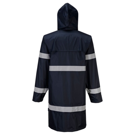 Veste de pluie longue imperméable à capuche intégrée Marine – Portwest F437