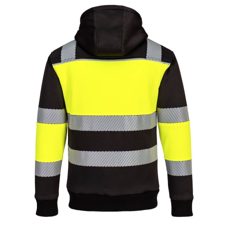 Sweat à capuche zippé haute visibilité classe 1 doublé Jaune/noir – Portwest PW377