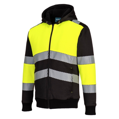 Sweat à capuche zippé haute visibilité classe 1 doublé Jaune/noir – Portwest PW377