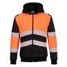 Sweat à capuche zippé haute visibilité classe 1 doublé Orange/noir – Portwest PW377