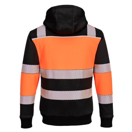 Sweat à capuche zippé haute visibilité classe 1 doublé Orange/noir – Portwest PW377