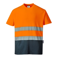 T-shirt coton bicolore haute visibilité classe 2 Orange/marine – Portwest S173