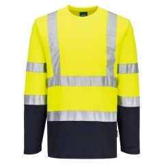 T-shirt coton manches longues bicolore haute visibilité Jaune/marine – Portwest S280