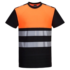 T-shirt haute visibilité classe 1 bandes segmentées Noir/orange – Portwest PW311