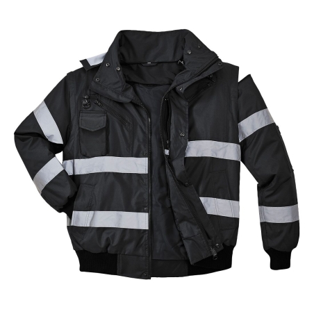 Blouson bomber 4-en-1 imperméable bandes réfléchissantes Noir – Portwest S435