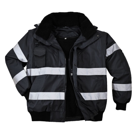 Blouson bomber 4-en-1 imperméable bandes réfléchissantes Noir – Portwest S435