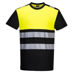 T-shirt haute visibilité classe 1 bandes segmentées Noir/jaune – Portwest PW311