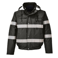 Blouson imperméable haute visibilité capuche dissimulée Noir – Portwest S434