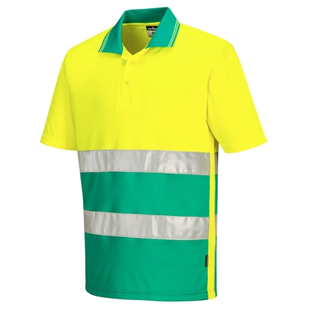 Polo haute visibilité léger manches courtes classe 1 Jaune/théal – Portwest S175