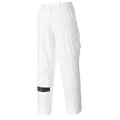 Pantalon peintre coton multipoches ceinture semi-élastiquée Blanc coupe longue – Portwest S817