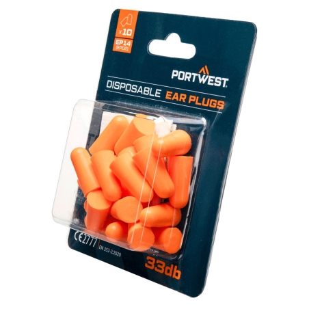 Bouchons d'oreille jetables en mousse polyuréthane Orange – Portwest EP14, boîte de 10 paires