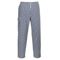 Pantalon de cuisine Barnet à taille élastique multipoches Bleu check – Portwest C078