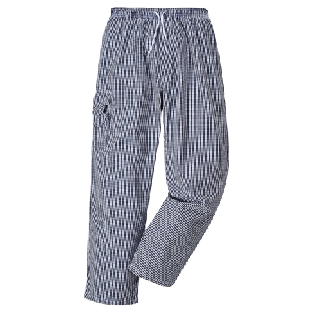 Pantalon de cuisine Barnet à taille élastique multipoches Bleu check – Portwest C078