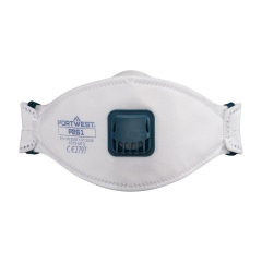 Masque respiratoire FFP2 pliable avec valve Dolomite Blanc – Portwest P261, boîte de 10 masques
