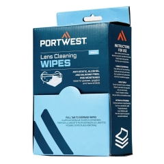 Lingettes nettoyantes pour lunettes de protection prêtes à l'emploi Blanc – Portwest PA01, boîte de 100 lingettes