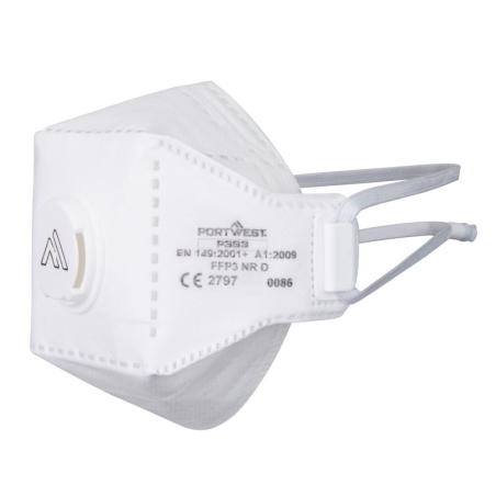 Masque pliable FFP3 avec valve et test Dolomite Blanc – Portwest P393, boîte de 10 masques