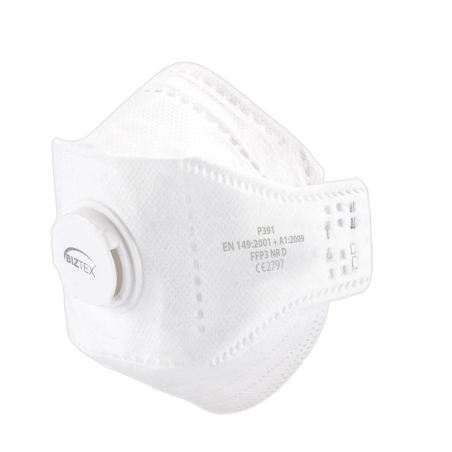 Masque pliable FFP3 avec valve et test Dolomite Blanc – Portwest P391, boîte de 10 masques