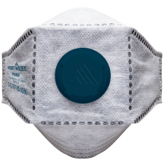 Masque FFP2 pliable 3 plis fibre de carbone avec valve Blanc – Portwest P292, boîte de 10 masques