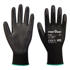 Gant enduit PU sans latex jauge 13 pour travaux de précision Noir – Portwest A123, carton complet de 144 paires