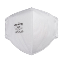 Masque respiratoire jetable plat pliable FFP3 sans valve Blanc – Portwest P350, boîte de 20 masques
