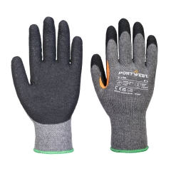 Gant de chantier latex crinkle renfort pouce Gris/noir – Portwest A106, lot de 12 paires