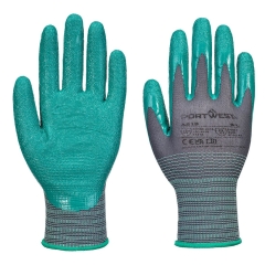 Gant enduit nitrile strié résistant chaleur et huile Gris/vert – Portwest A313, paquet de 12 paires