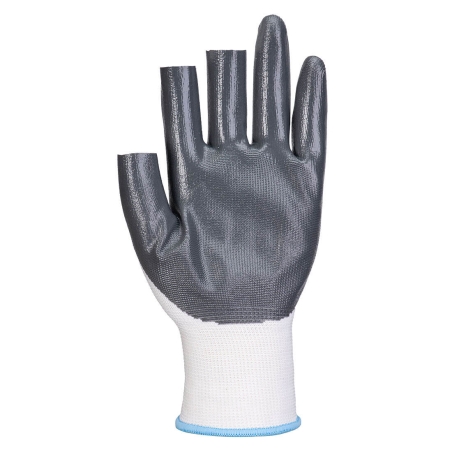 Gant grip 3 doigts ouverts en nitrile résistant huile et abrasion Blanc/gris – Portwest A311, lot de 12 paires