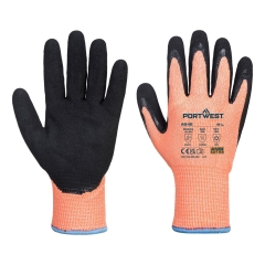 Gant nitrile anti-coupure niveau D hiver thermique Orange/noir – Portwest A646
