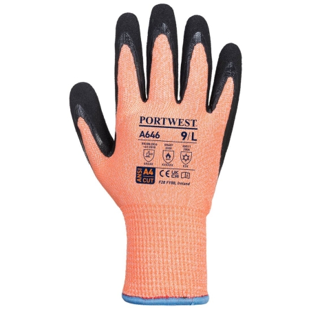 Gant nitrile anti-coupure niveau D hiver thermique Orange/noir – Portwest A646