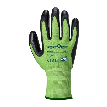 Gant anti-coupure niveau D mousse nitrile GreenCut Vert/noir – Portwest A645
