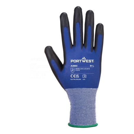 Gant ultra-fin jauge 18 enduit PU travaux de finition Bleu/noir – Portwest A360