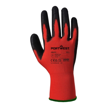 Gant enduit PU résistance abrasion haute dextérité Rouge/noir – Portwest A641