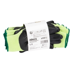 Gant anti-coupure niveau D enduit PU doublure sans couture Jaune/noir – Portwest AB625, lot de 12 paires