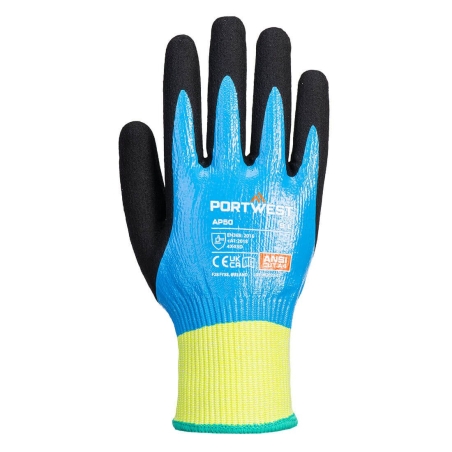 Gant enduit double couche nitrile anti-coupure niveau D Bleu/noir – Portwest AP50