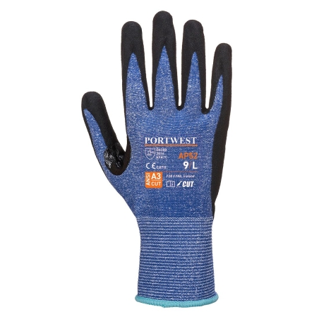 Gant anti-coupure niveau C sans couture enduit nitrile sablé Bleu/noir – Portwest AP52