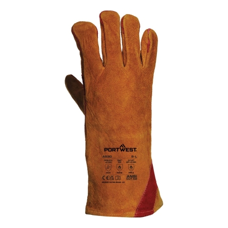 Gant de soudeur renforcé paume et pouce coutures para-aramide Brun – Portwest A530