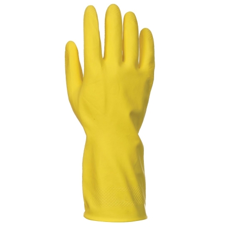 Gant latex de ménage flocké coton manchette roulée Jaune – Portwest A800, lot de 240 paires
