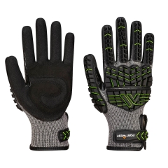 Gant anti-impact mousse nitrile anti-coupure niveau F Noir/vert – Portwest A755