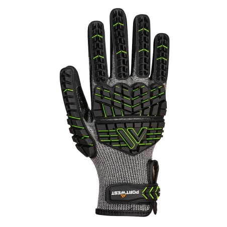 Gant anti-impact mousse nitrile anti-coupure niveau F Noir/vert – Portwest A755