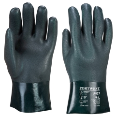 Gant PVC double trempage paume sablée 27 cm Vert – Portwest A827