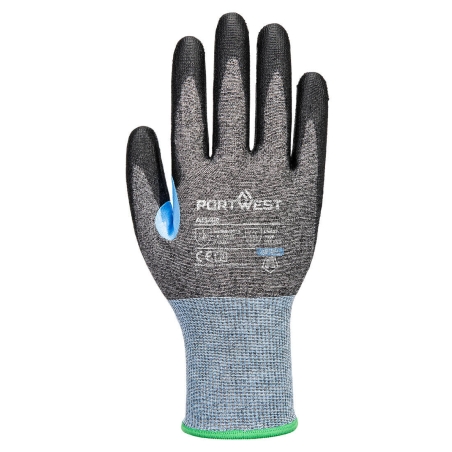 Gant anti-coupures niveau D revêtement PU compatible écran tactile Gris/noir – Portwest A642