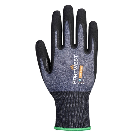 Gant enduit nitrile micro-mousse éco anti-coupure niveau B Bleu/noir – Portwest AP18, lot de 12 paires