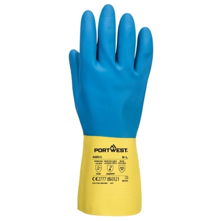 Gant latex double enduction antidérapant Jaune/bleu – Portwest A801