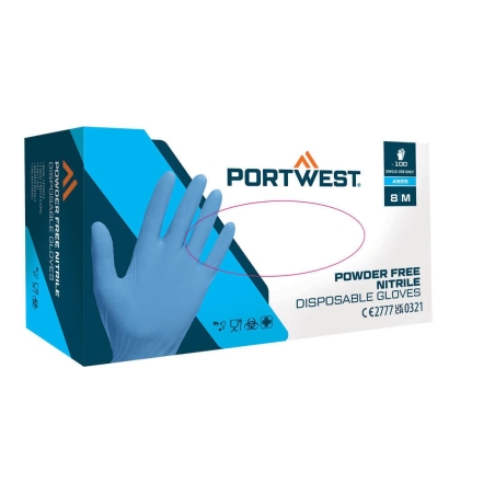 Gants jetables en nitrile non poudrés boîte de 100 Bleu – Portwest A925
